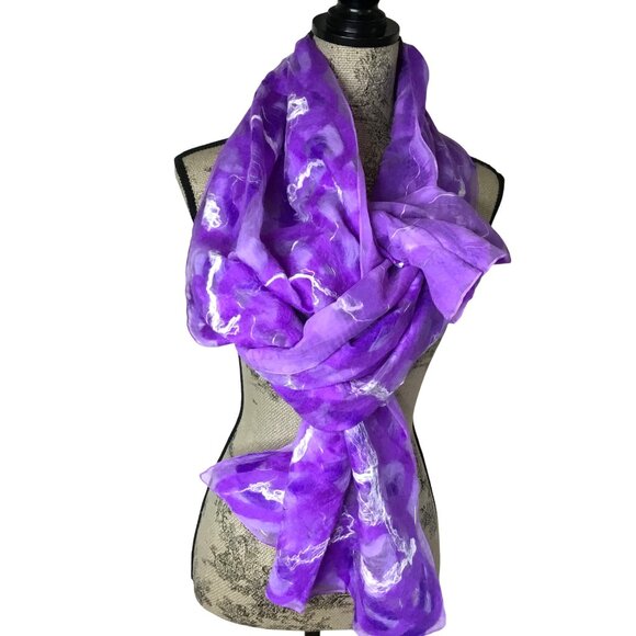 MARUŠKA OOAK Purple Silk Wool Scarf Nuno Felted Artisan Handmade Serbia Textile - Picture 1 of 14